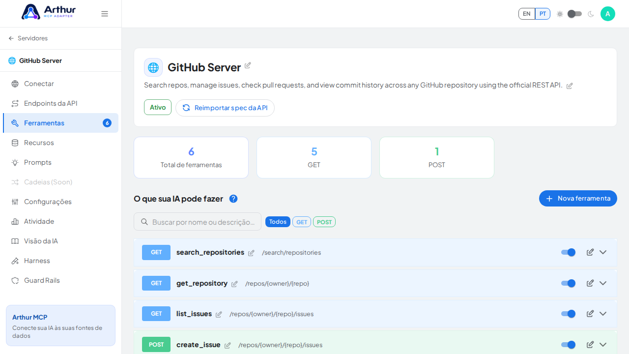 Revise as ferramentas geradas a partir do template GitHub