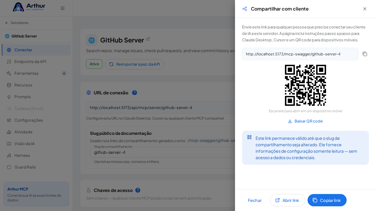 Mostre o link da documentação swagger e o QR code gerados para este servidor