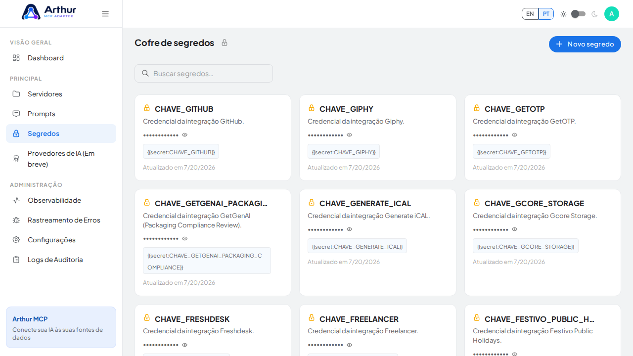Abra o Cofre de segredos para guardar a credencial do GitLab antes de usar o template