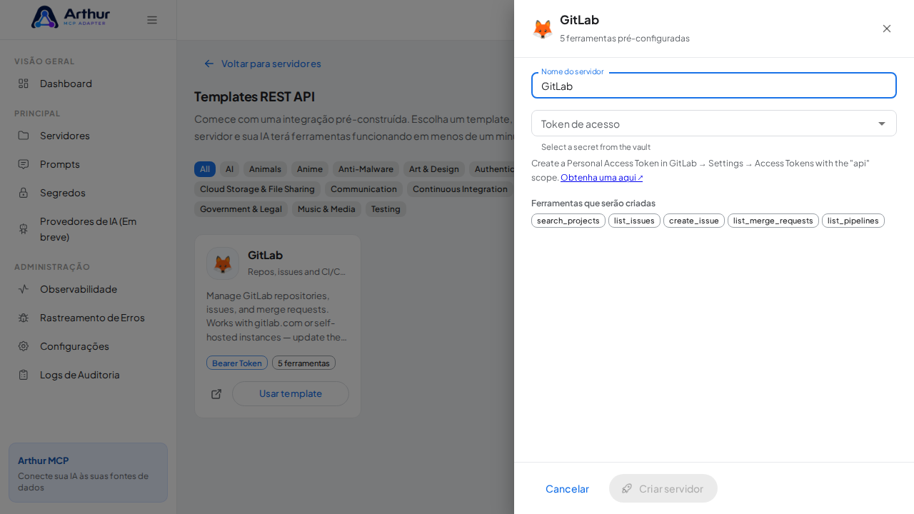Abra o template GitLab com suas ferramentas pré-configuradas
