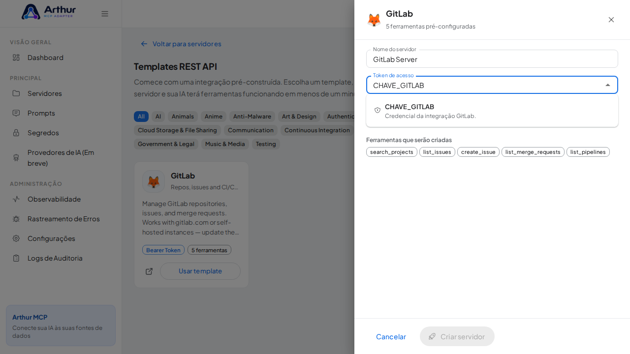 Escolha o segredo CHAVEGITLAB nas sugestões do cofre