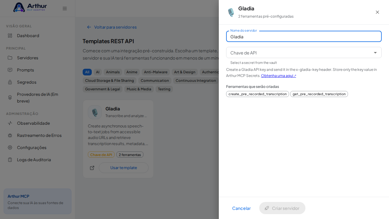 Abra o template Gladia com suas ferramentas pré-configuradas