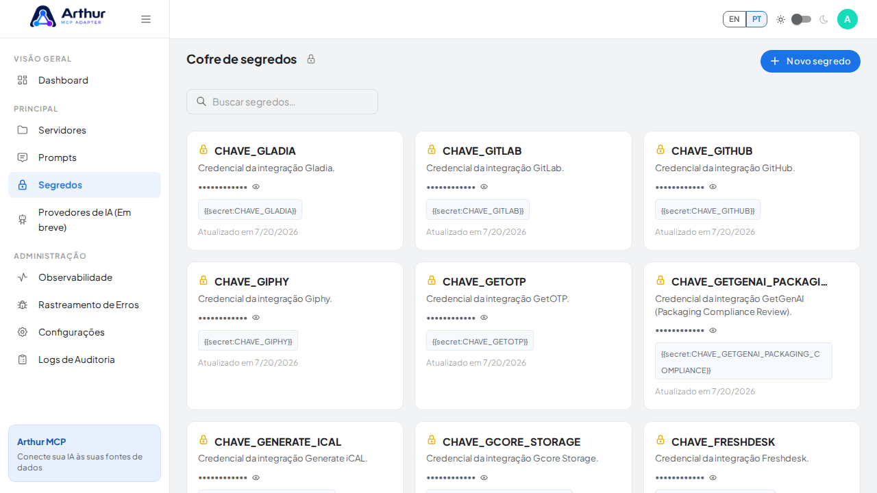 Abra o Cofre de segredos para guardar a credencial do Gmail antes de usar o template