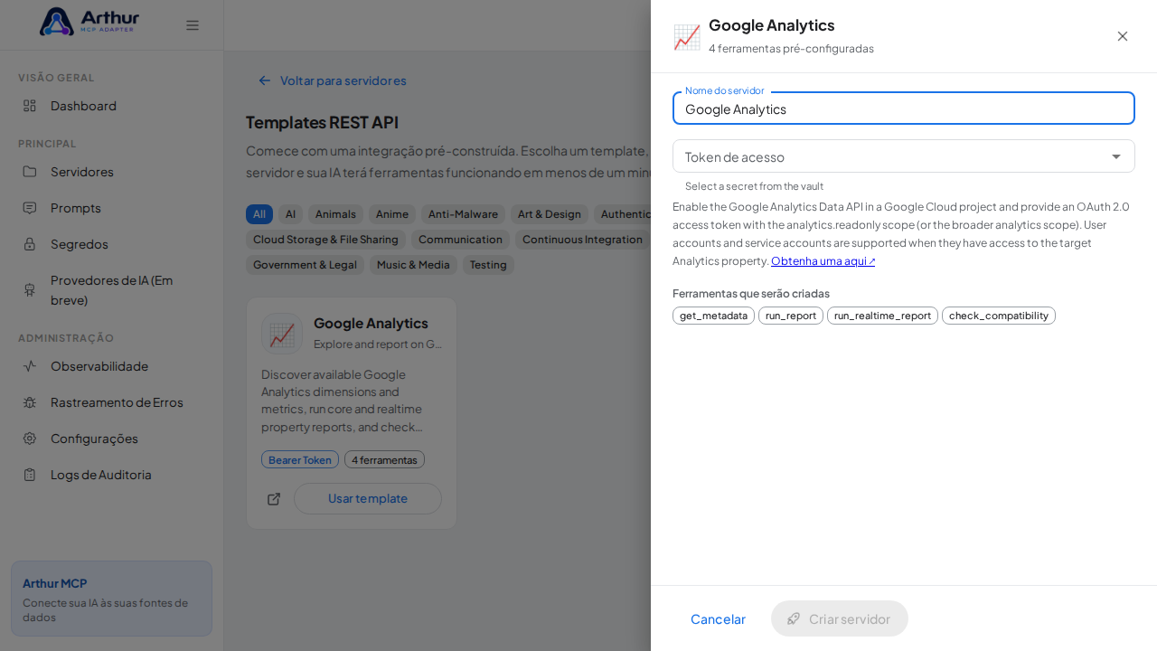 Abra o template Google Analytics com suas ferramentas pré-configuradas