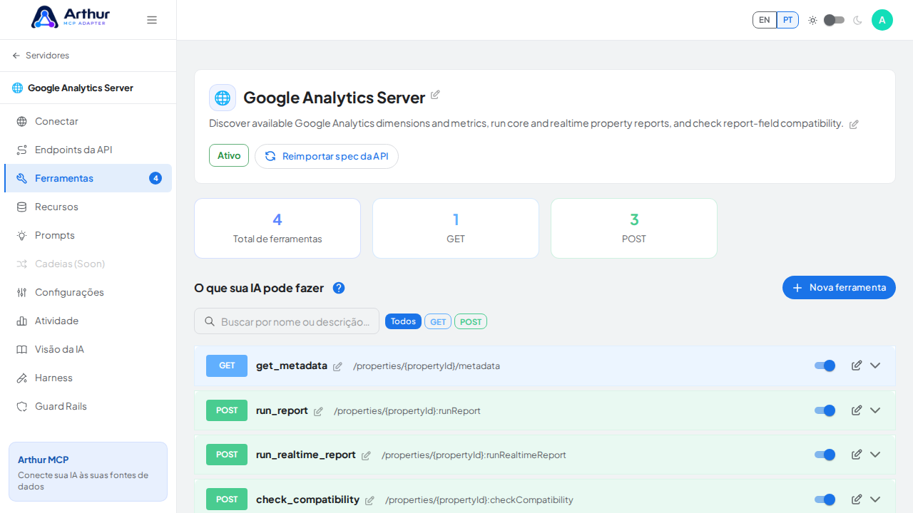 Revise as ferramentas geradas a partir do template Google Analytics