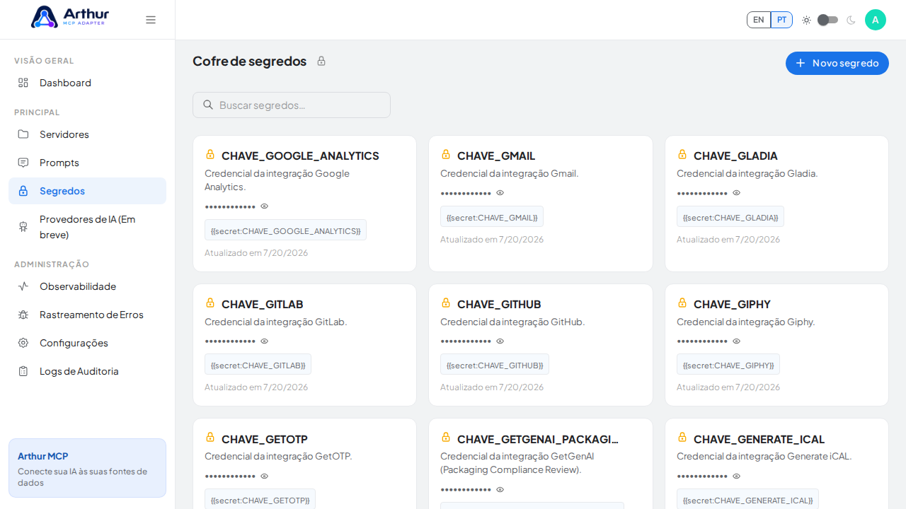 Abra o Cofre de segredos para guardar a credencial do Google Books antes de usar o template