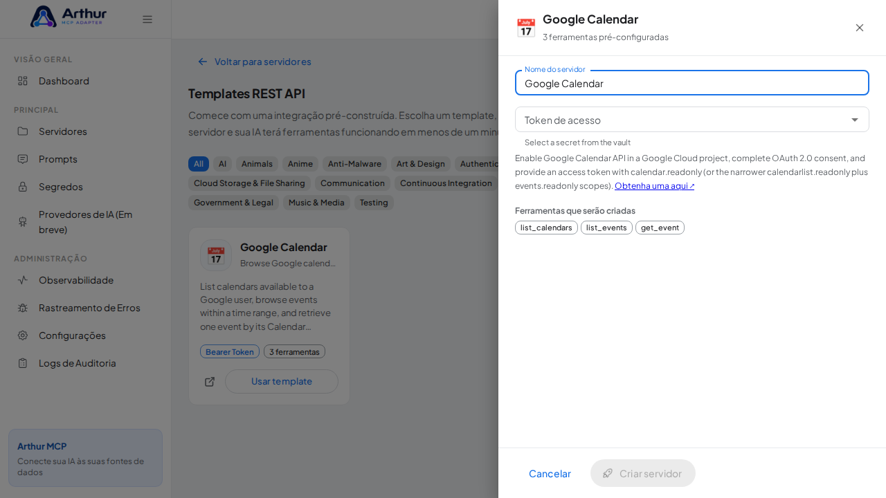 Abra o template Google Calendar com suas ferramentas pré-configuradas