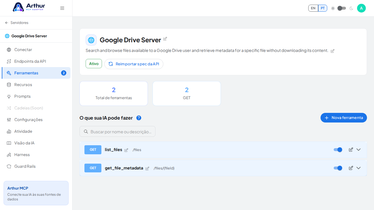Revise as ferramentas geradas a partir do template Google Drive