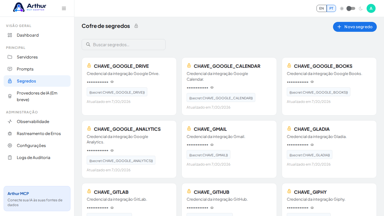 Abra o Cofre de segredos para guardar a credencial do Google Safe Browsing antes de usar o template