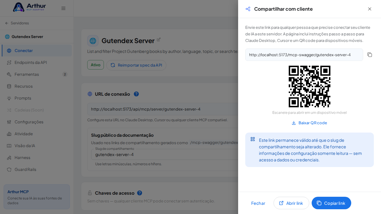 Mostre o link da documentação swagger e o QR code gerados para este servidor