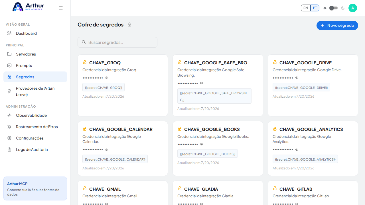 Abra o Cofre de segredos para guardar a credencial do Gyazo antes de usar o template