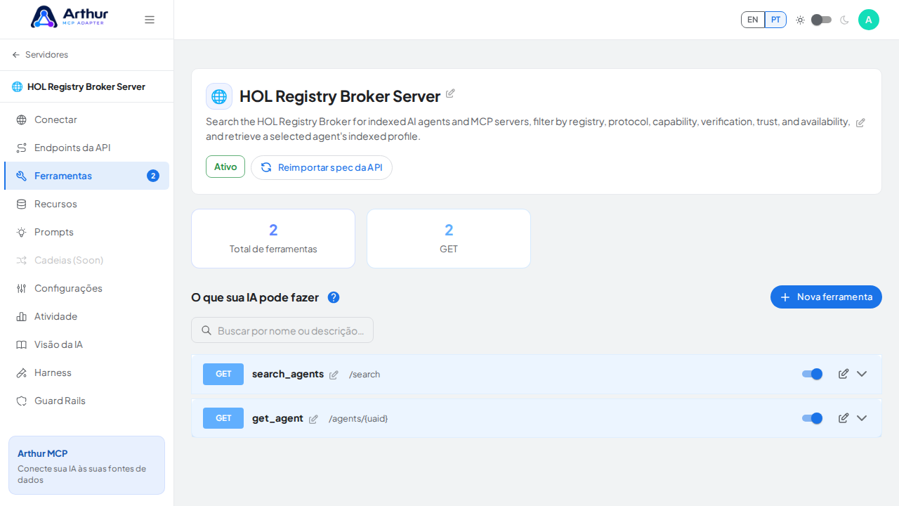 Revise as ferramentas geradas a partir do template HOL Registry Broker