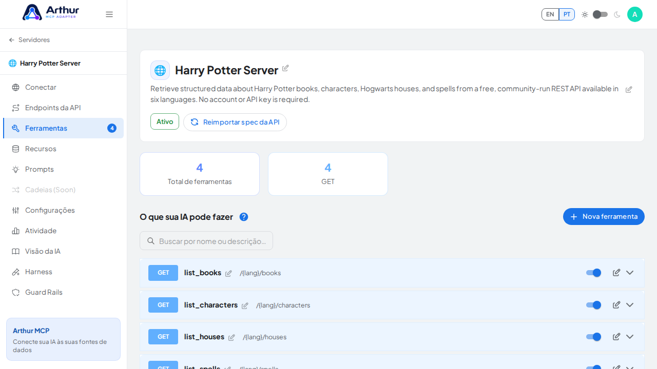 Revise as ferramentas geradas a partir do template Harry Potter