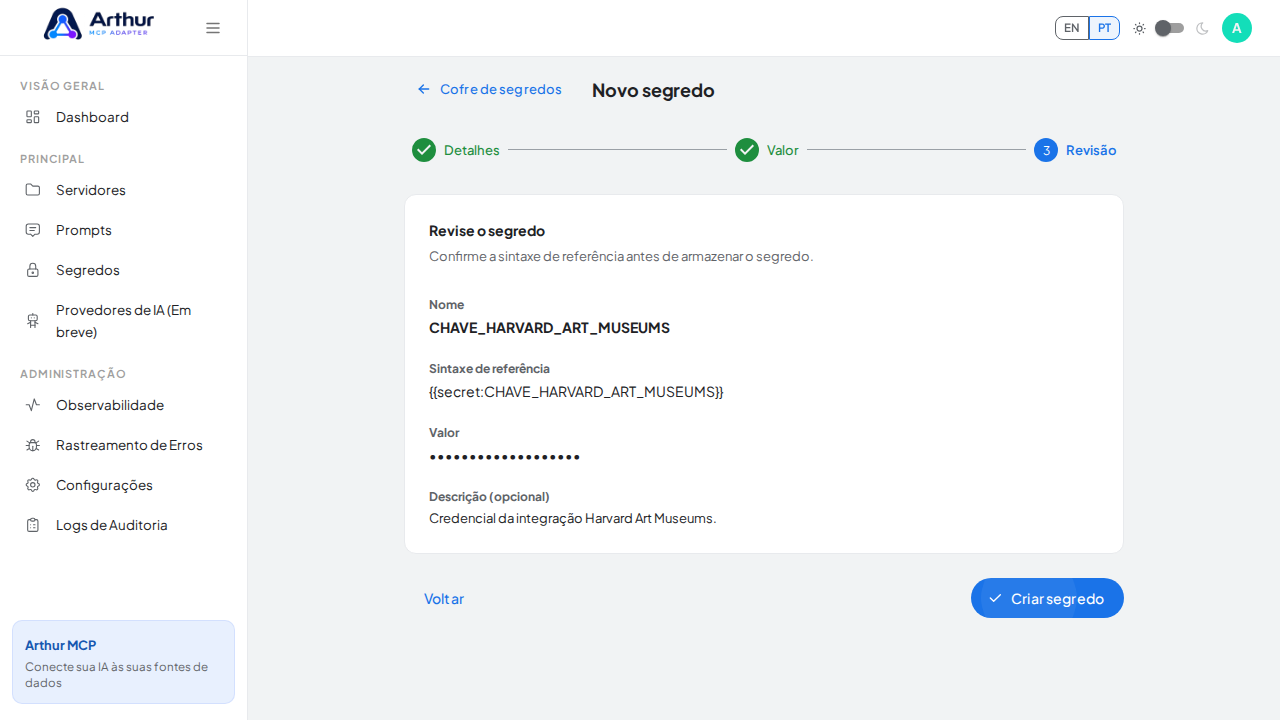 Revise a sintaxe de referência gerada para o segredo