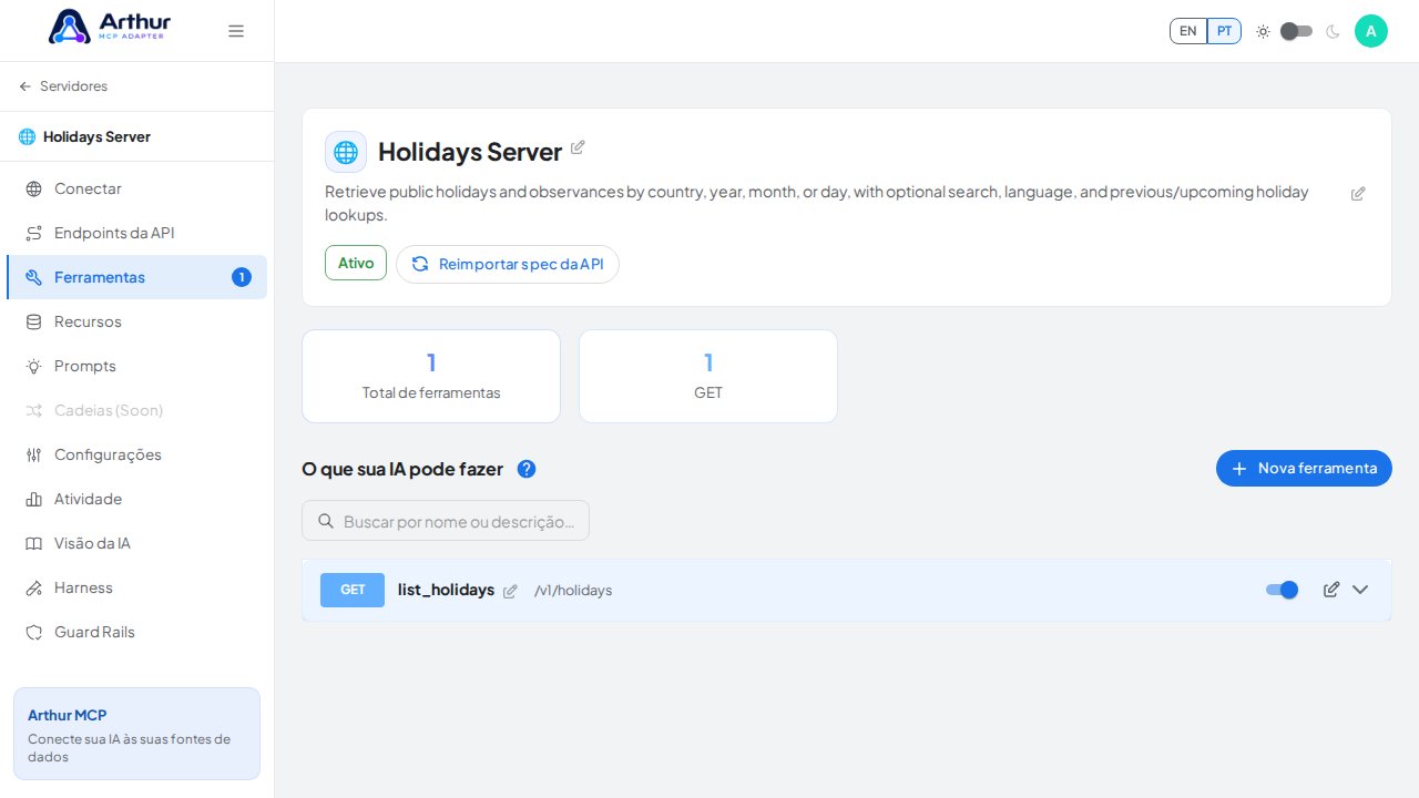 Revise as ferramentas geradas a partir do template Holidays