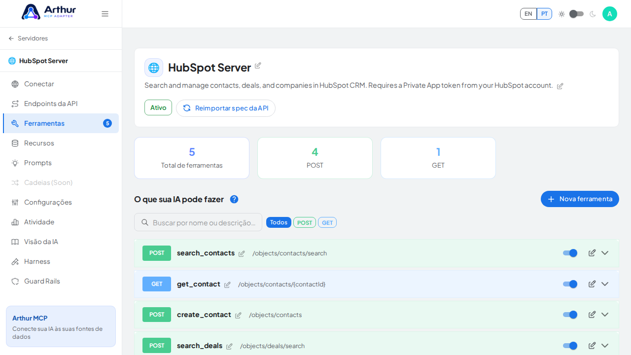 Revise as ferramentas geradas a partir do template HubSpot