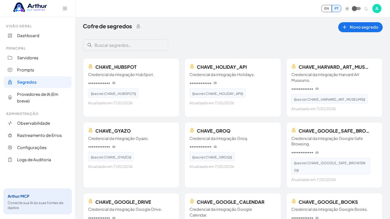 Abra o Cofre de segredos para guardar a credencial do Hugging Face antes de usar o template