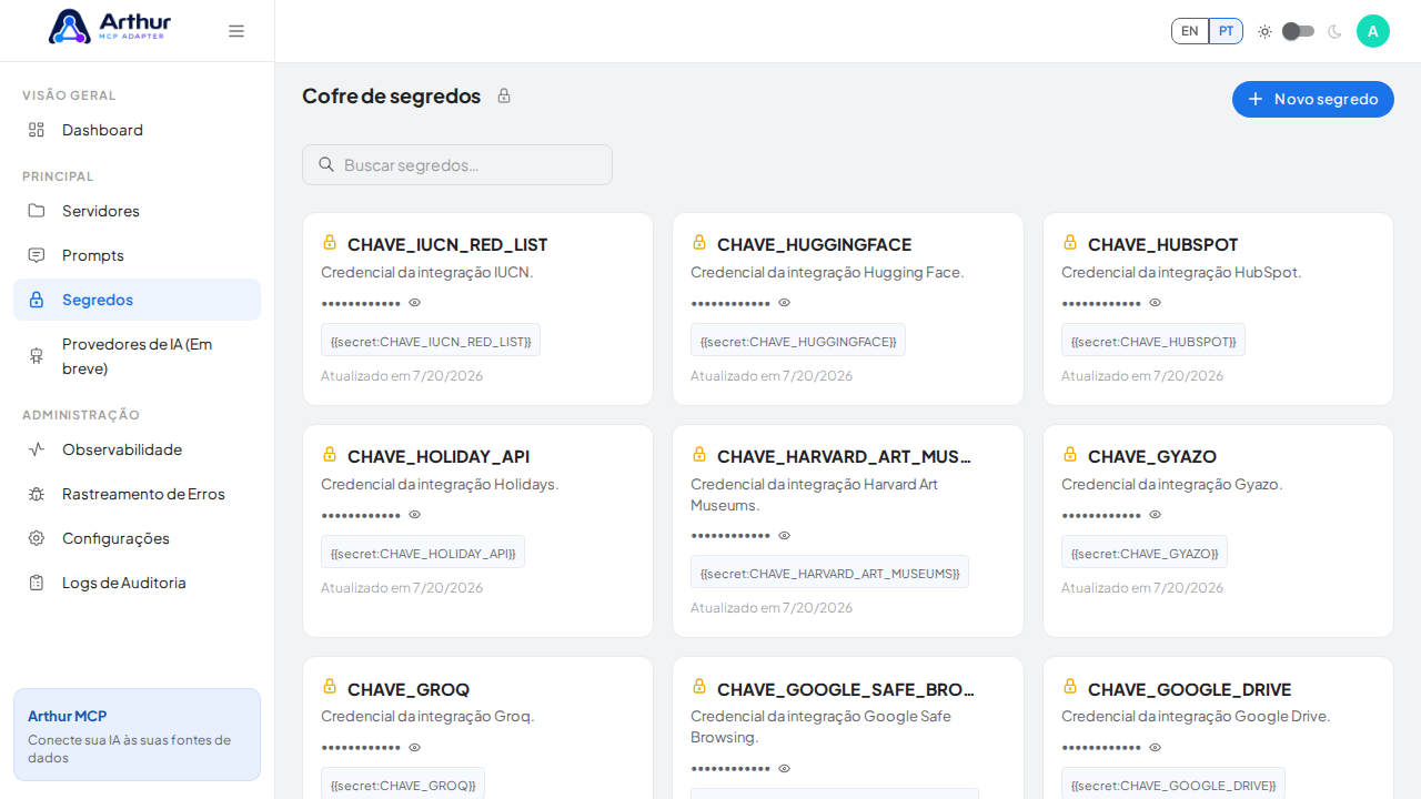 Abra o Cofre de segredos para guardar a credencial do Iconfinder antes de usar o template