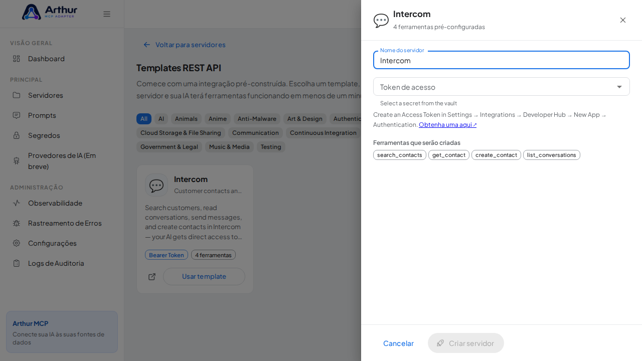 Abra o template Intercom com suas ferramentas pré-configuradas