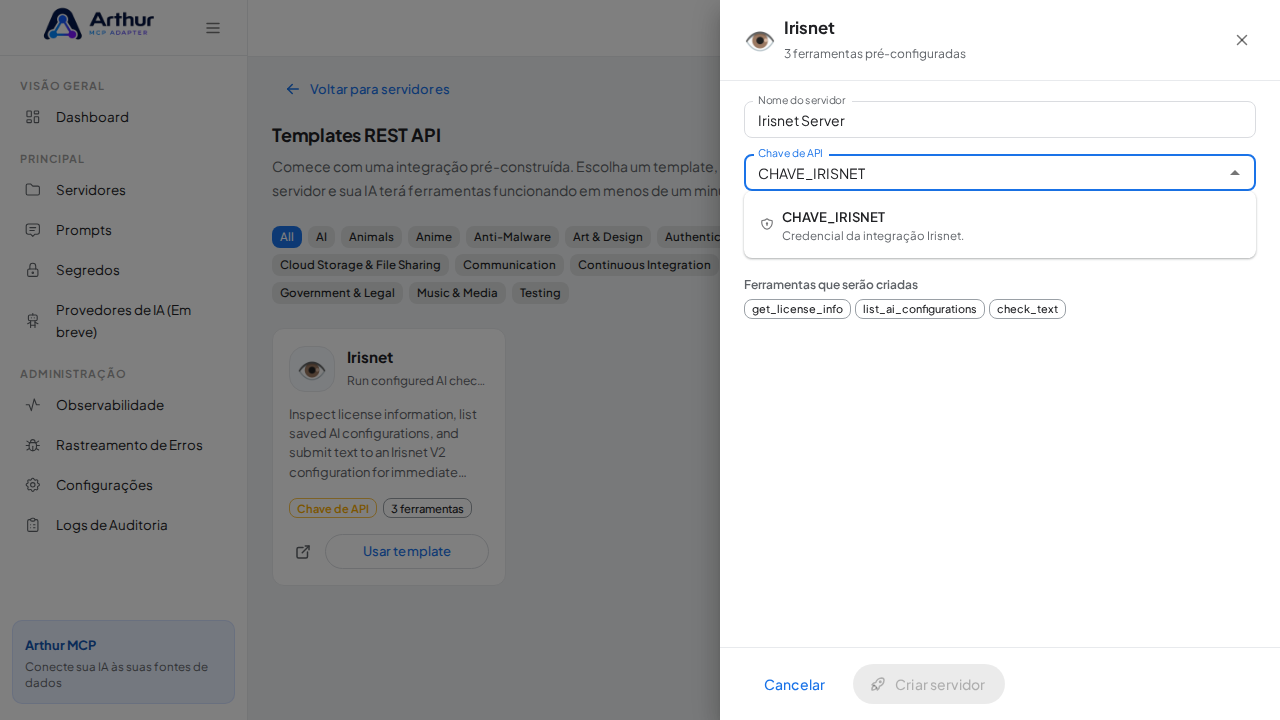 Escolha o segredo CHAVEIRISNET nas sugestões do cofre