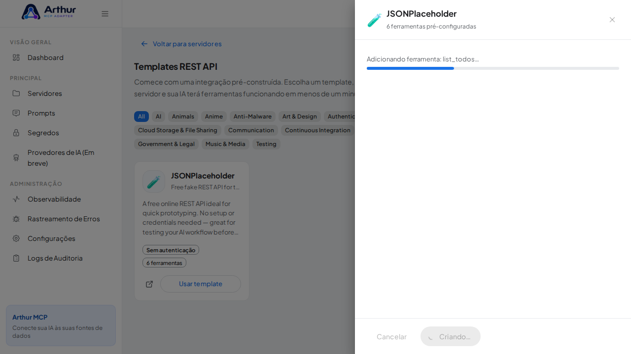 Crie o servidor JSONPlaceholder com as ferramentas pré-configuradas
