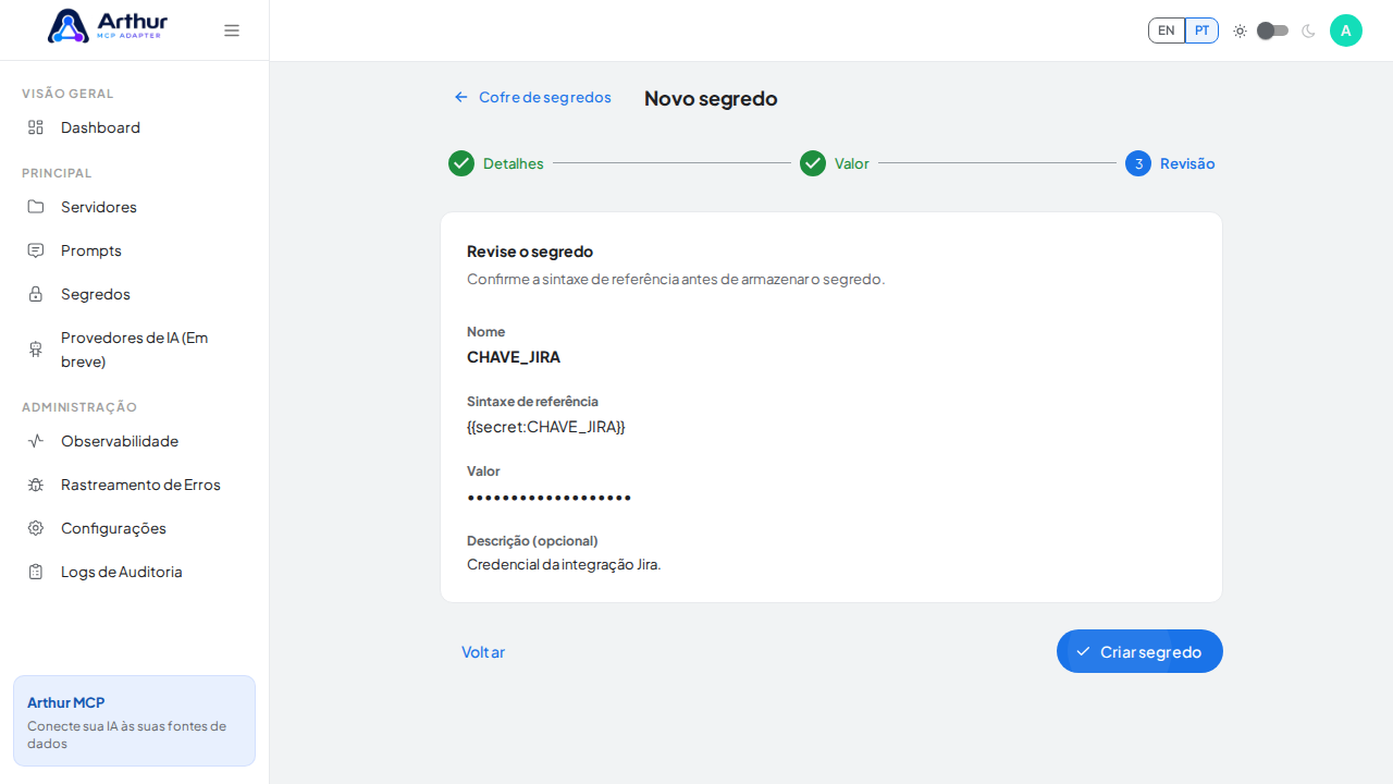 Revise a sintaxe de referência gerada para o segredo