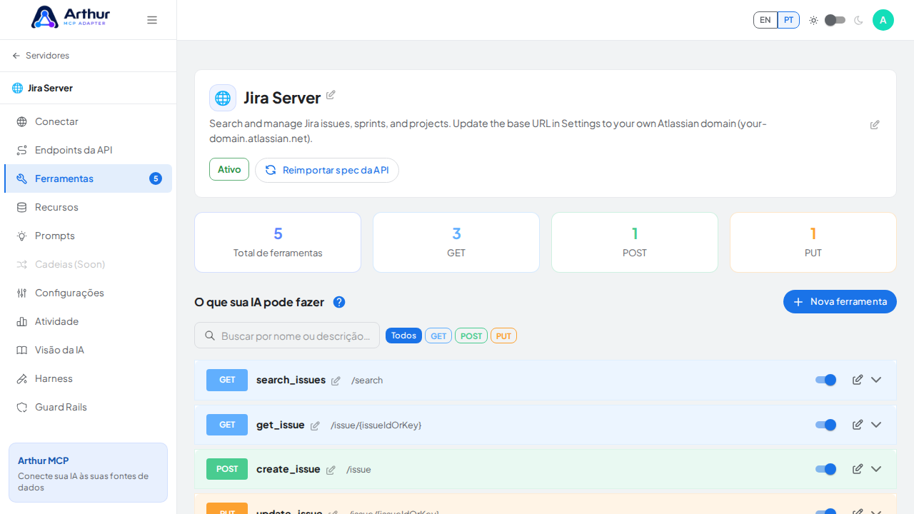 Revise as ferramentas geradas a partir do template Jira