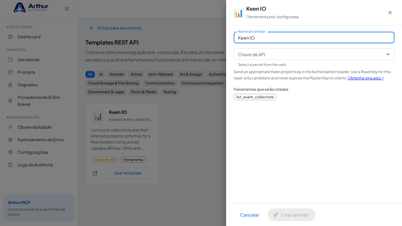 Abra o template Keen IO com suas ferramentas pré-configuradas