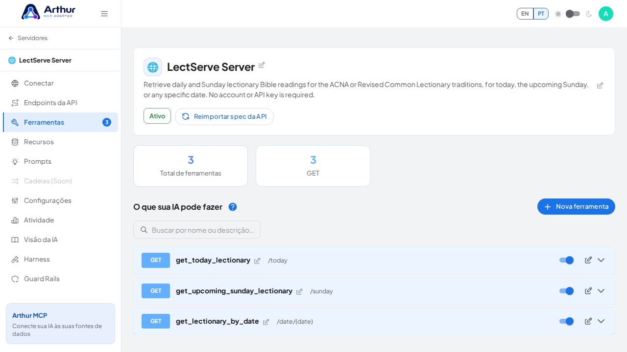 Revise as ferramentas geradas a partir do template LectServe