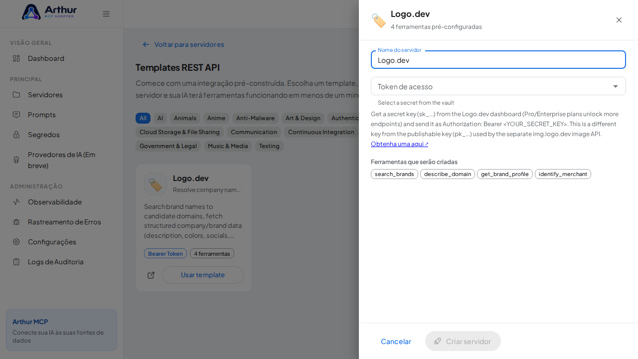 Abra o template Logo.dev com suas ferramentas pré-configuradas