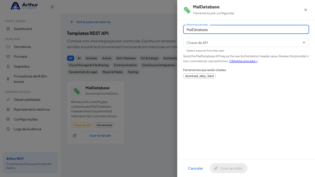 Abra o template MalDatabase com suas ferramentas pré-configuradas