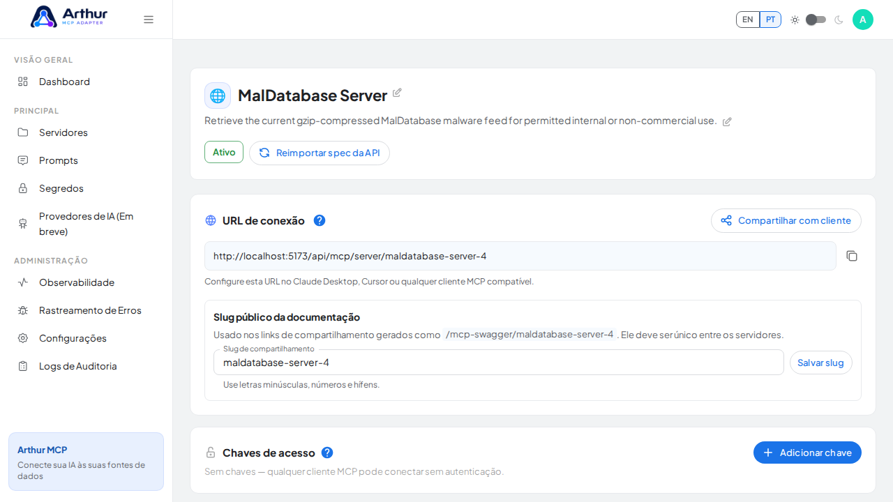 Crie o servidor MalDatabase com as ferramentas pré-configuradas