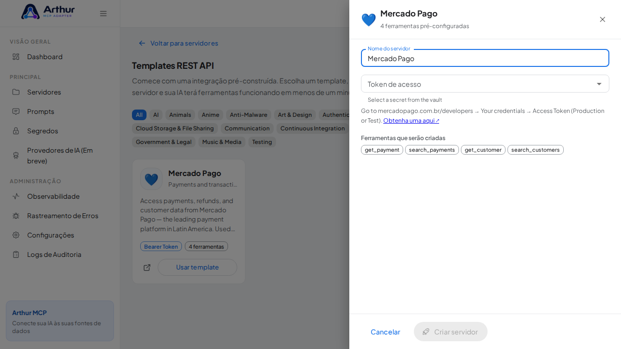 Abra o template Mercado Pago com suas ferramentas pré-configuradas