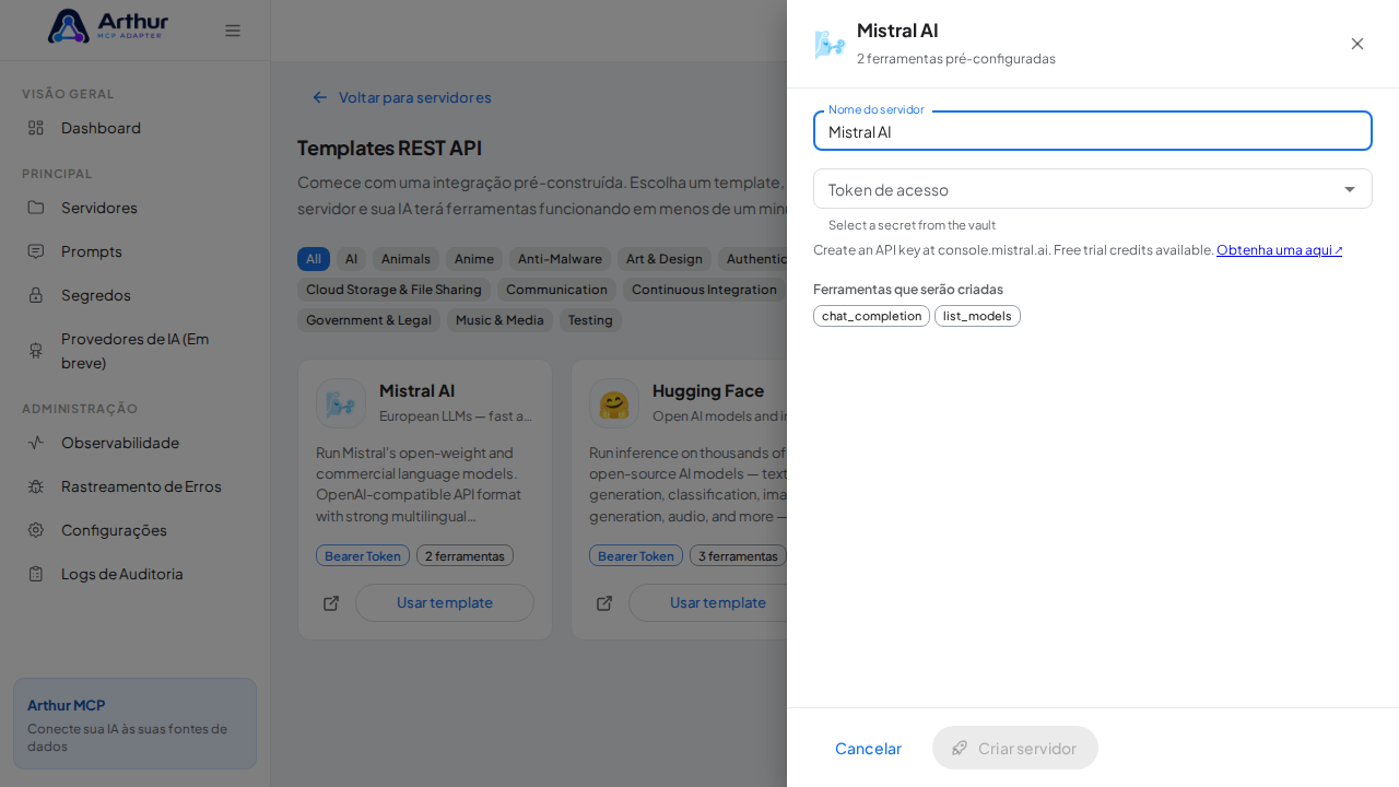 Abra o template Mistral AI com suas ferramentas pré-configuradas