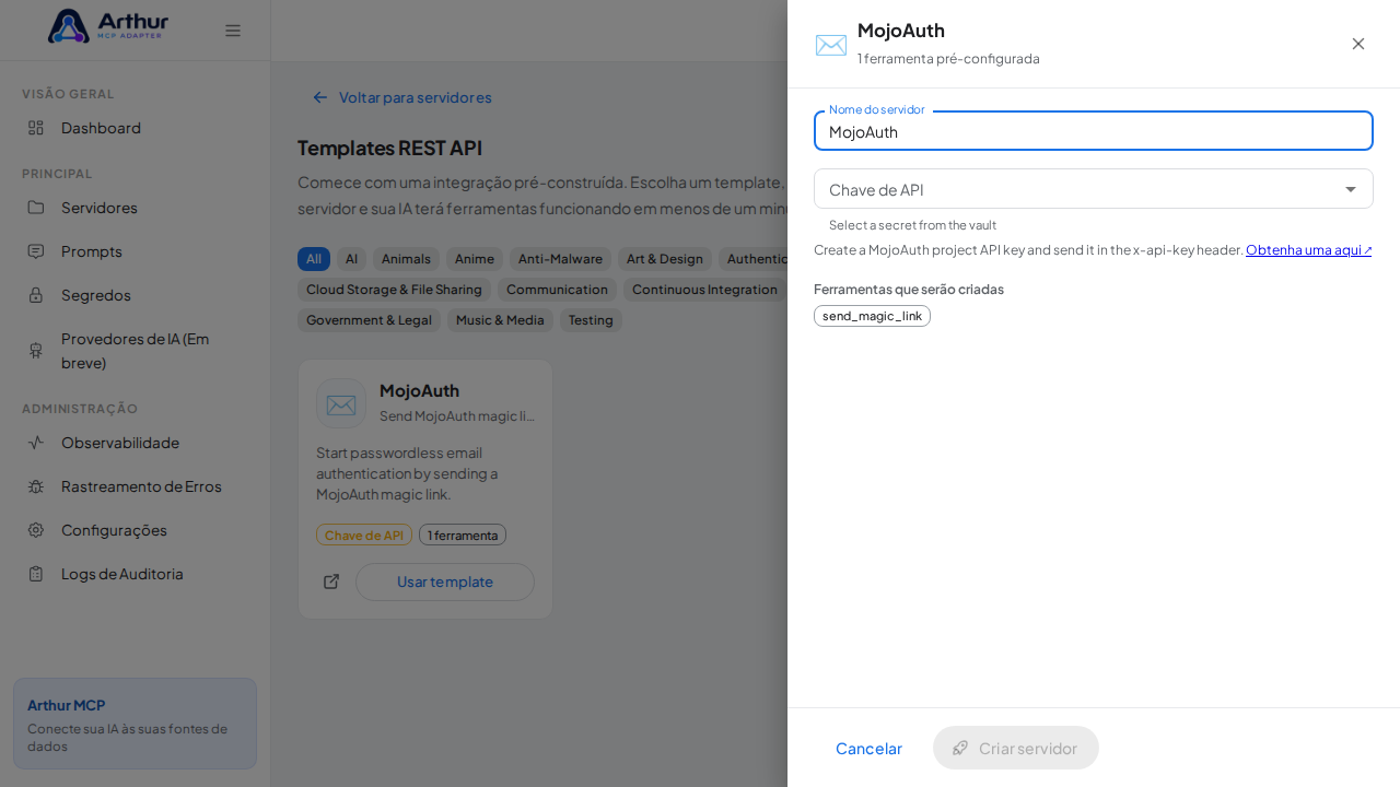 Abra o template MojoAuth com suas ferramentas pré-configuradas