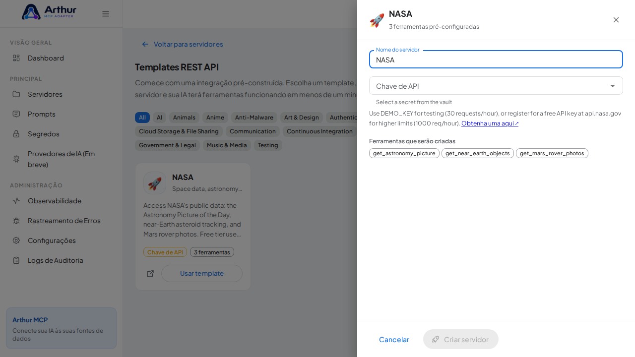 Abra o template NASA com suas ferramentas pré-configuradas