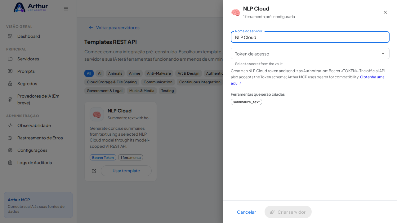 Abra o template NLP Cloud com suas ferramentas pré-configuradas