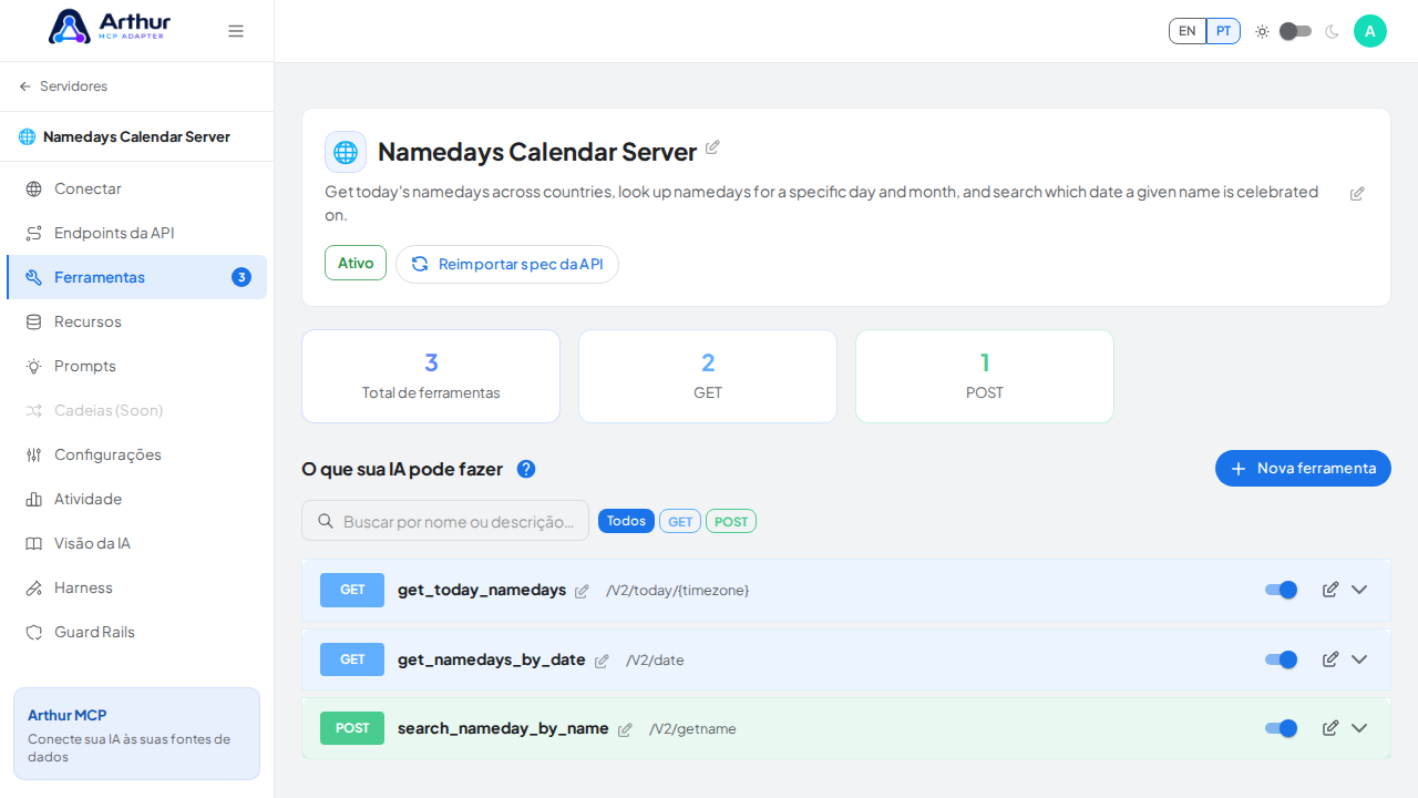 Revise as ferramentas geradas a partir do template Namedays Calendar