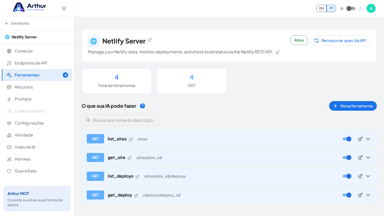Revise as ferramentas geradas a partir do template Netlify