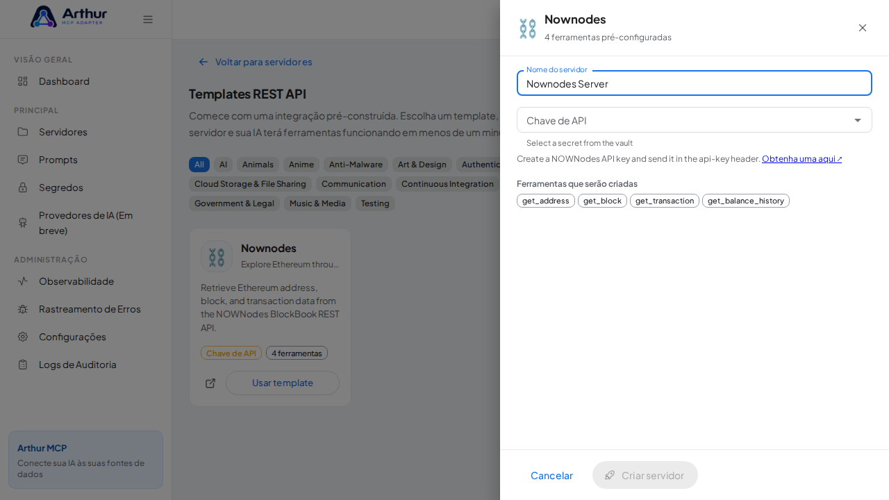 Nomeie o servidor com o nome da integração que ele oferece