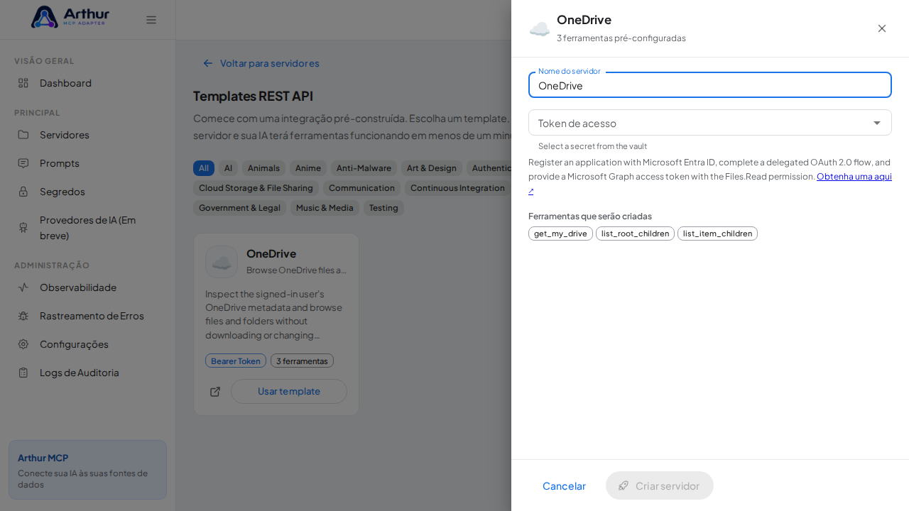 Abra o template OneDrive com suas ferramentas pré-configuradas