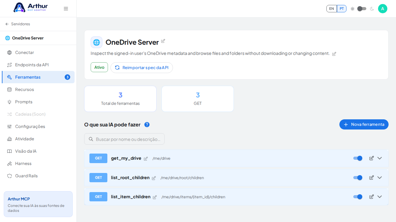 Revise as ferramentas geradas a partir do template OneDrive