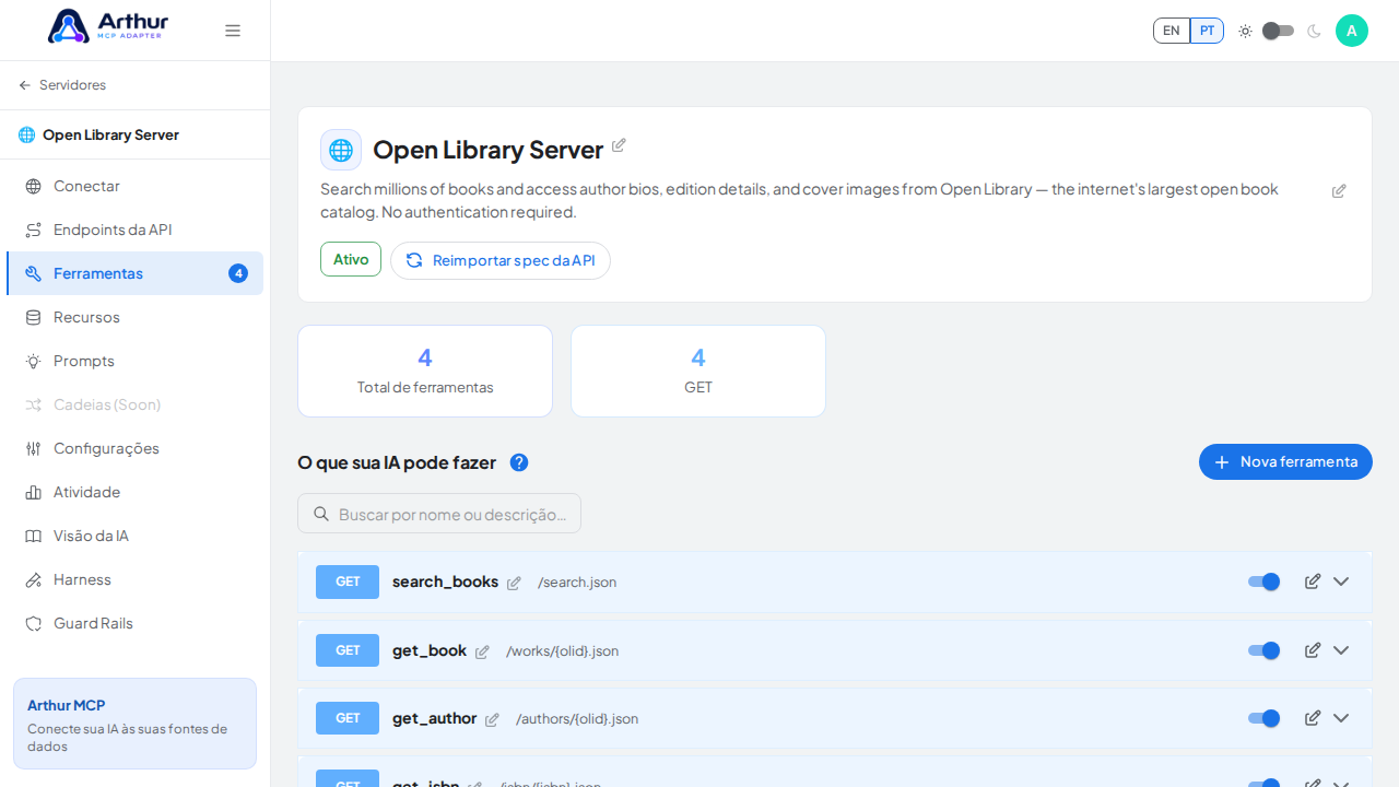 Revise as ferramentas geradas a partir do template Open Library