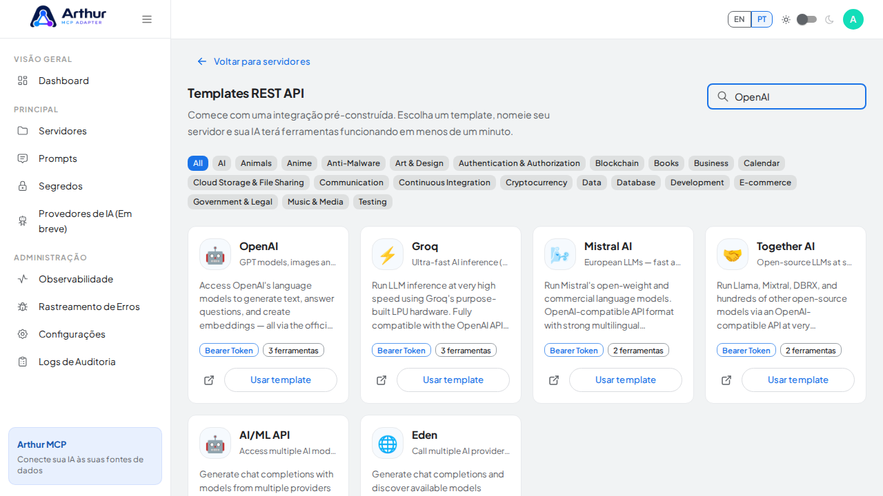 Busque a integração OpenAI na galeria