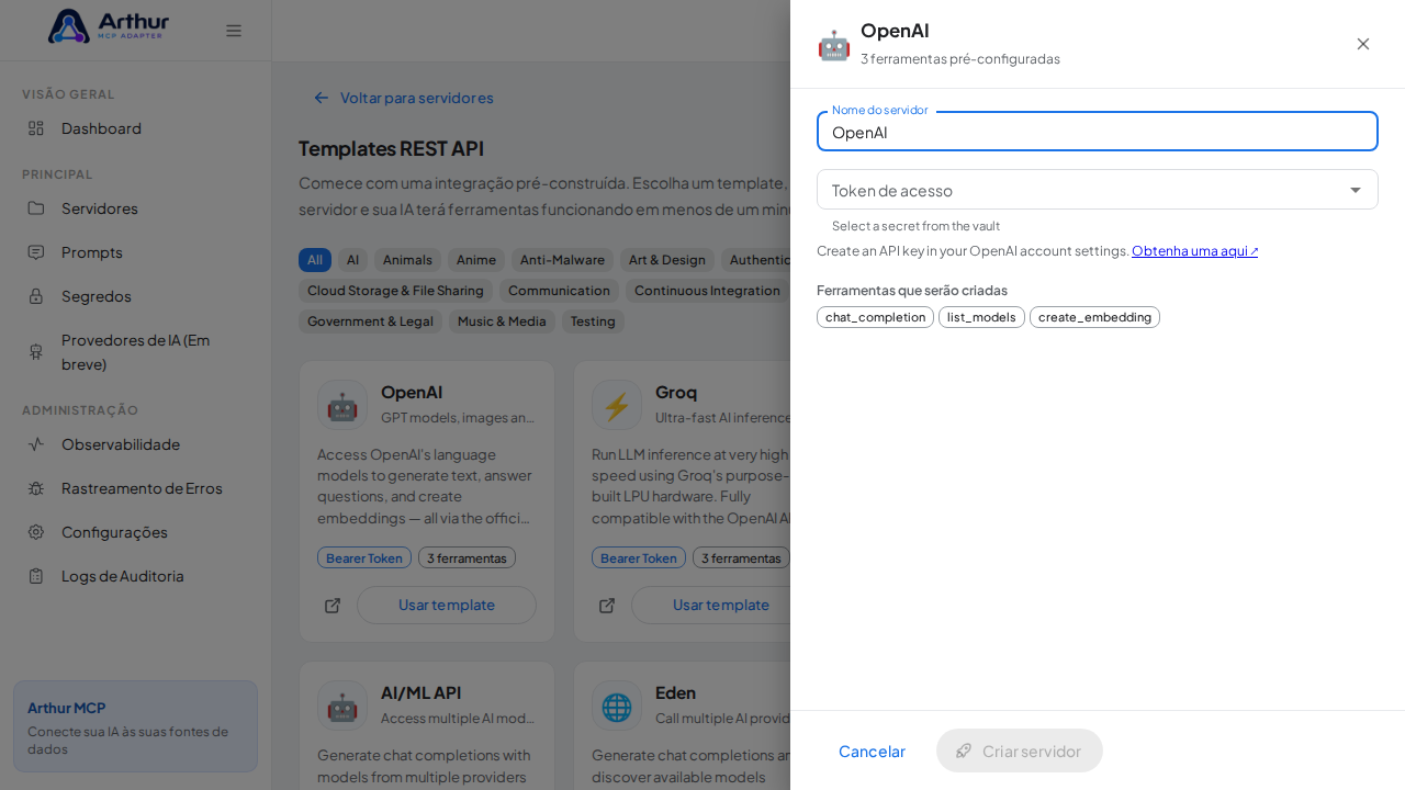 Abra o template OpenAI com suas ferramentas pré-configuradas