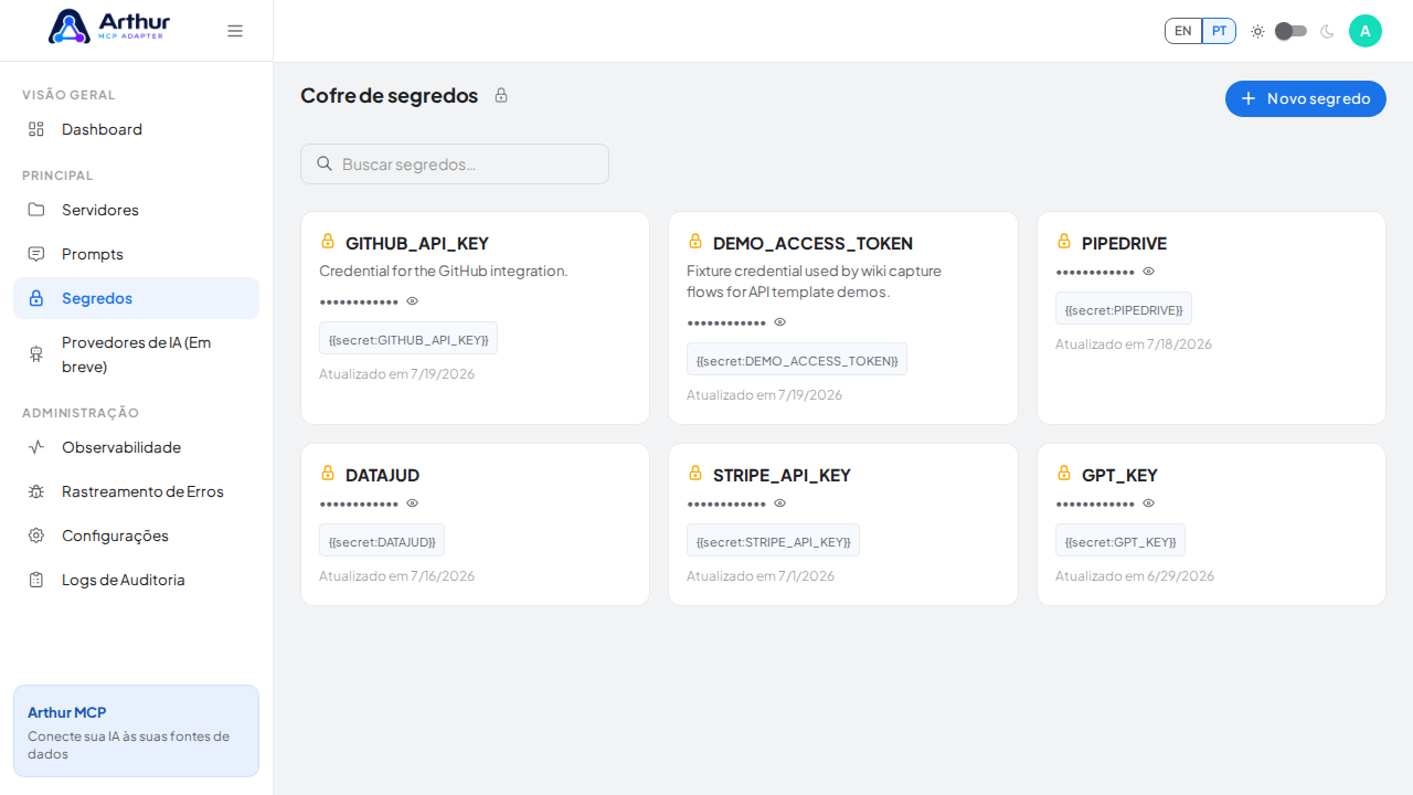 Abra o Cofre de segredos para guardar a credencial do OpenWeatherMap antes de usar o template