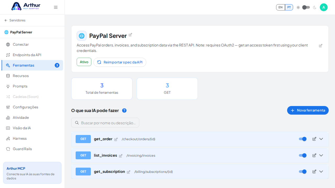 Revise as ferramentas geradas a partir do template PayPal