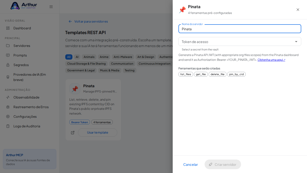 Abra o template Pinata com suas ferramentas pré-configuradas