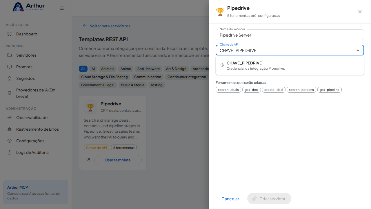 Escolha o segredo CHAVEPIPEDRIVE nas sugestões do cofre