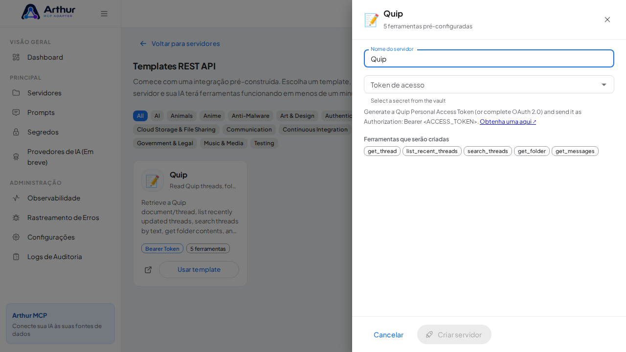 Abra o template Quip com suas ferramentas pré-configuradas